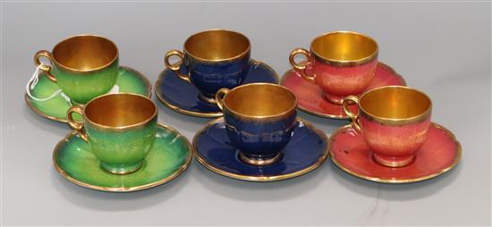 A harlequin set of six Crown Devon Fieldings coffee cups and saucers